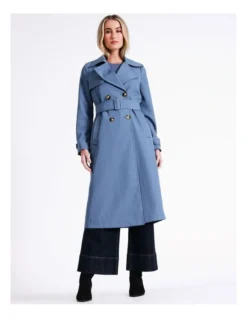 Basque Soft Trench Coat In Dusty Blue -Myer Clothing Shop 968713030 7 720x928