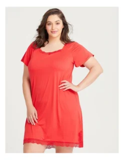 Bamboo Lace Split Nightie Red