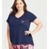 Bamboo Floral Heart Pyjama Top In Navy