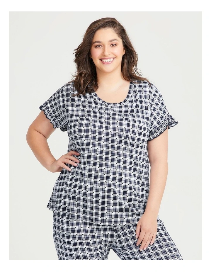 Bamboo Gingham Heart Pyjama Top In Blue Multi 1 Bamboo Gingham Heart Pyjama Top In Blue Multi