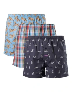 3 Pack Airedales & Scotties Cotton Boxer Short In Multi