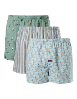 3 Pack Bush Crew Cotton Boxer Short In Blue