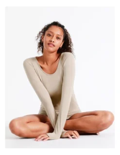 Soho Thermal Long Sleeve Top In Beige