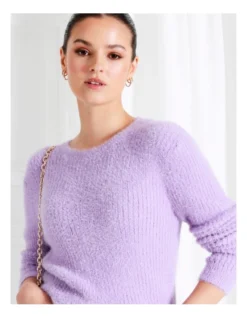 Recycled Blend Fluffy Long Sleeve Knit Top In Purple 9 Recycled Blend Fluffy Long Sleeve Knit Top In Purple -Myer Clothing Shop 970213240 3 720x928
