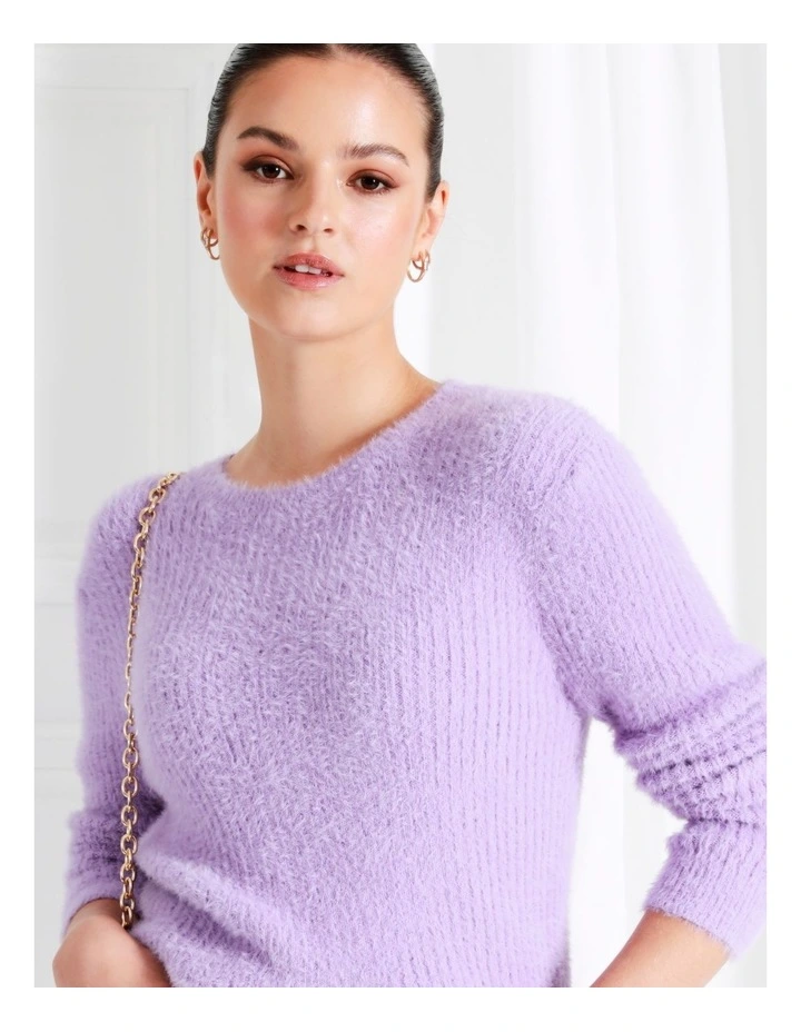 Recycled Blend Fluffy Long Sleeve Knit Top In Purple 3 Recycled Blend Fluffy Long Sleeve Knit Top In Purple - Image 3