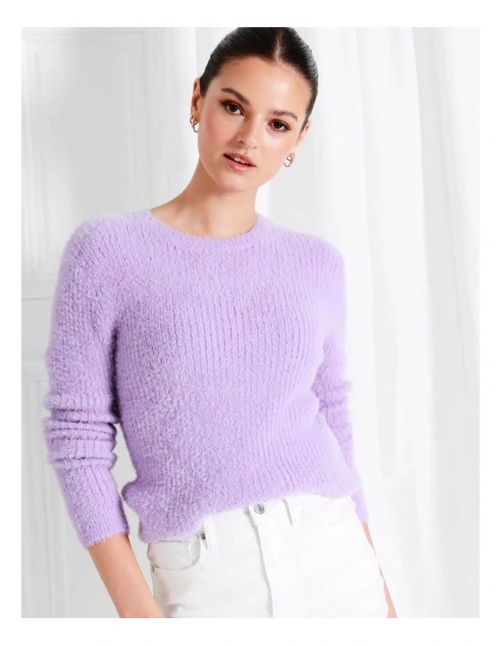 Recycled Blend Fluffy Long Sleeve Knit Top In Purple 4 Recycled Blend Fluffy Long Sleeve Knit Top In Purple - Image 4