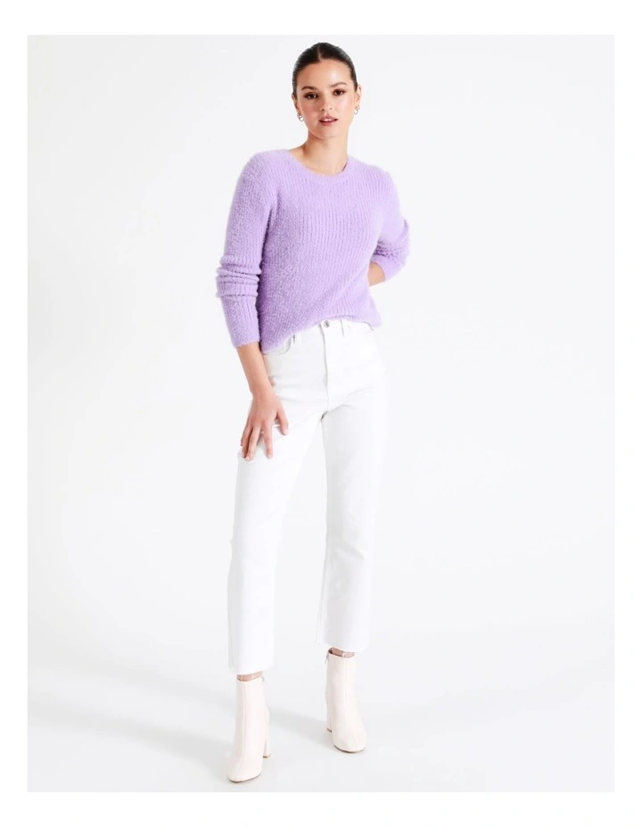 Recycled Blend Fluffy Long Sleeve Knit Top In Purple 5 Recycled Blend Fluffy Long Sleeve Knit Top In Purple - Image 5