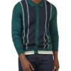 Ben Sherman Long Sleeve Mod Button Through Cable Polo In Ocean Green