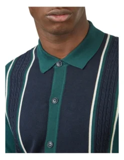 Ben Sherman Long Sleeve Mod Button Through Cable Polo In Ocean Green -Myer Clothing Shop 970812280 4 720x928