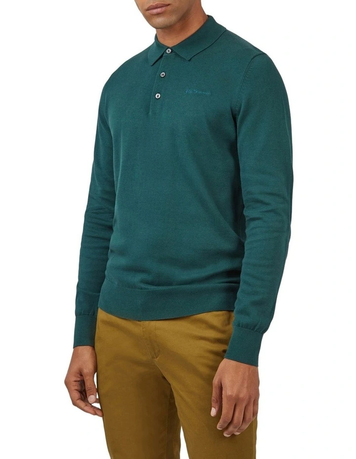 Ben Sherman Signature Long Sleeve Knitted Polo In Green 1 Ben Sherman Signature Long Sleeve Knitted Polo In Green