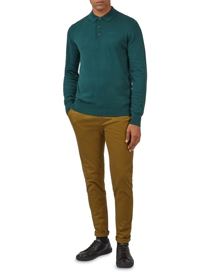 Ben Sherman Signature Long Sleeve Knitted Polo In Green 2 Ben Sherman Signature Long Sleeve Knitted Polo In Green - Image 2