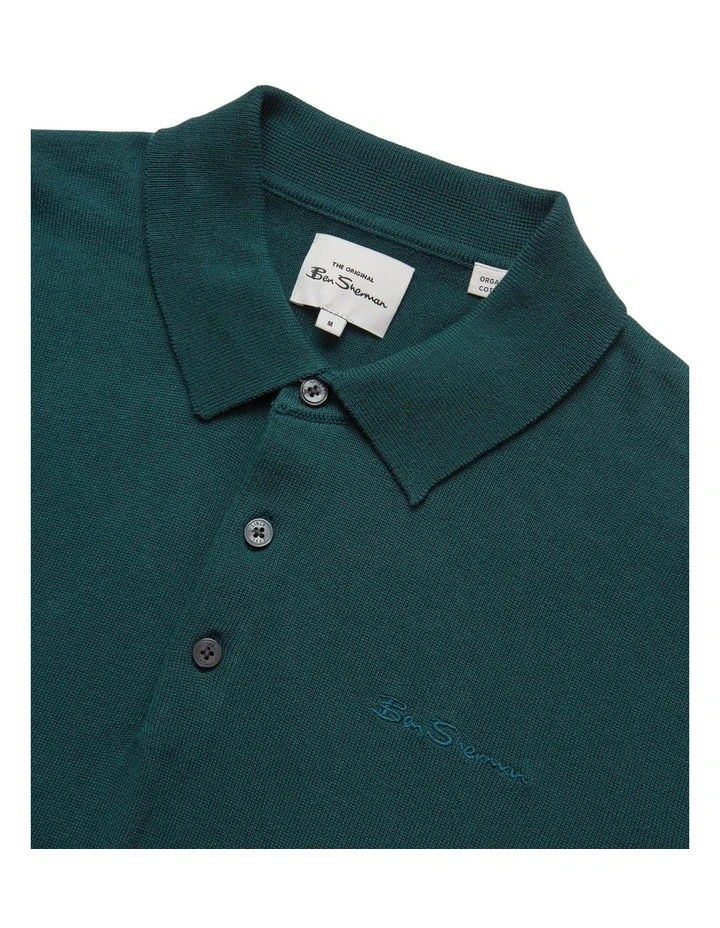 Ben Sherman Signature Long Sleeve Knitted Polo In Green 4 Ben Sherman Signature Long Sleeve Knitted Polo In Green - Image 4