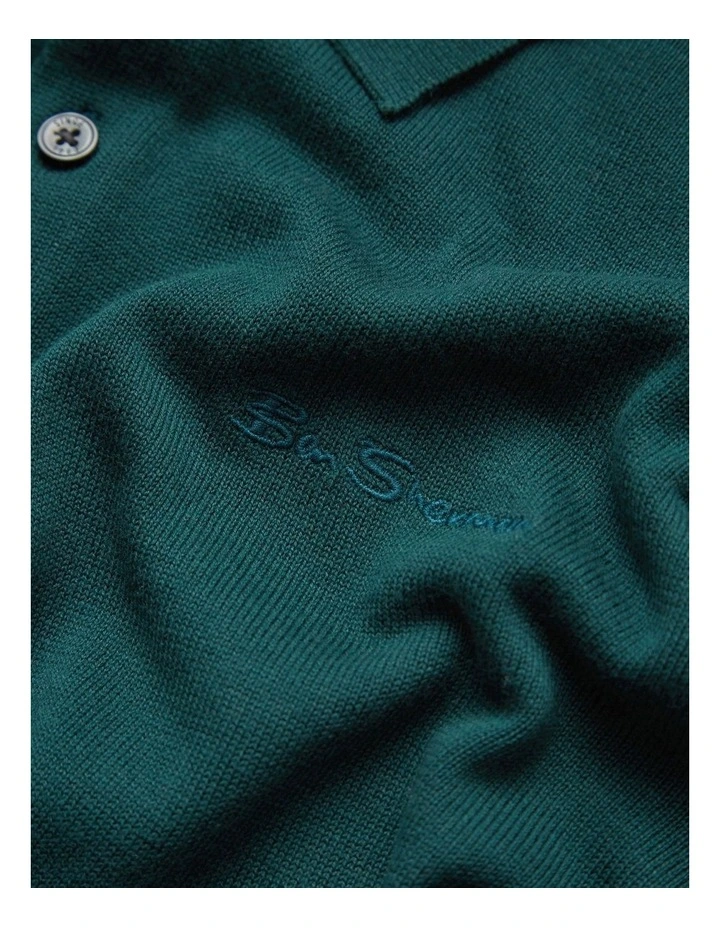 Ben Sherman Signature Long Sleeve Knitted Polo In Green 5 Ben Sherman Signature Long Sleeve Knitted Polo In Green - Image 5