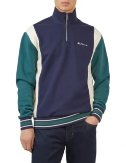 Ben Sherman Half Zip Funnel Neck Jumper In Blue
