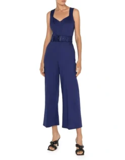 Belted Cotton Jumpsuit In Navy