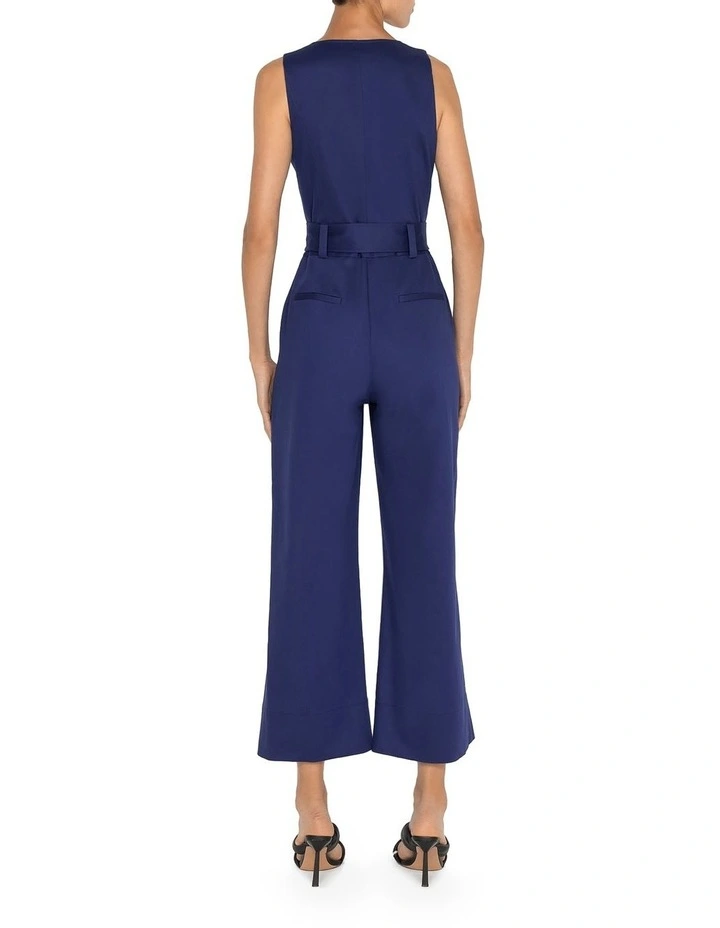 Belted Cotton Jumpsuit In Navy 2 Belted Cotton Jumpsuit In Navy - Image 2