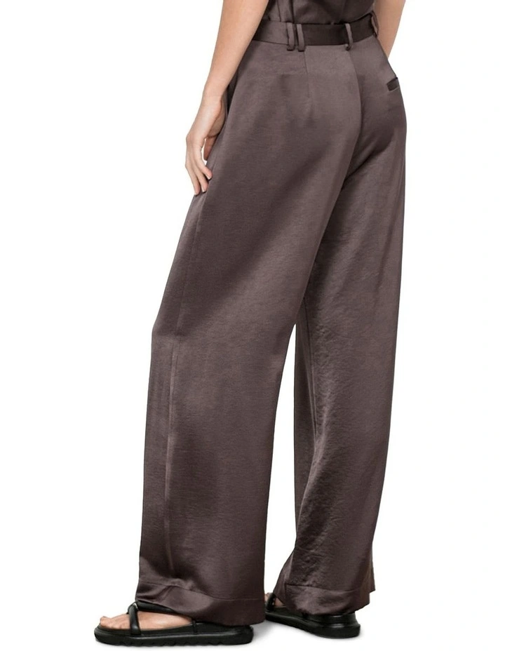 Soft Satin Wide Leg Pant In Brown 2 Soft Satin Wide Leg Pant In Brown - Image 2