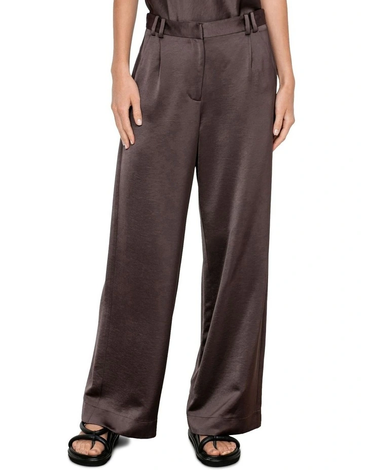 Soft Satin Wide Leg Pant In Brown 3 Soft Satin Wide Leg Pant In Brown - Image 3