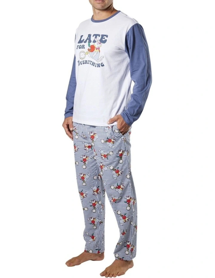 I'm Late Mens Tee And Flannelette Pant PJ Set In Blue 2 I'm Late Mens Tee And Flannelette Pant PJ Set In Blue - Image 2