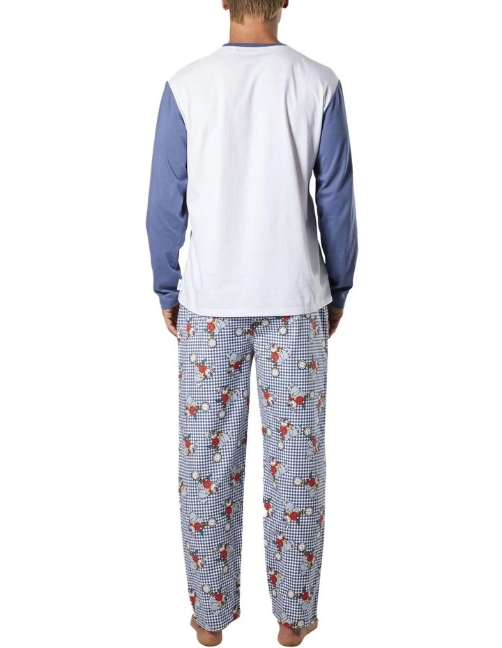 I'm Late Mens Tee And Flannelette Pant PJ Set In Blue 3 I'm Late Mens Tee And Flannelette Pant PJ Set In Blue - Image 3