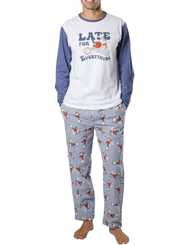 I'm Late Mens Tee And Flannelette Pant PJ Set In Blue 4 I'm Late Mens Tee And Flannelette Pant PJ Set In Blue - Image 4