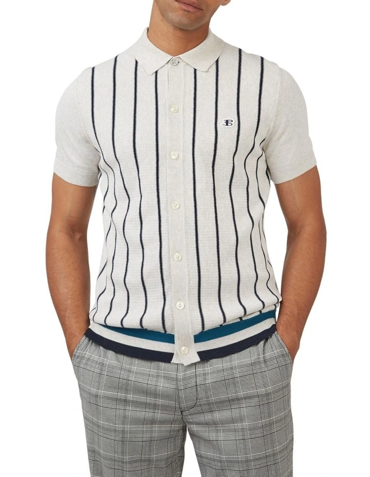 Ben Sherman Stripe Button Through Polo In Ivory 1 Ben Sherman Stripe Button Through Polo In Ivory