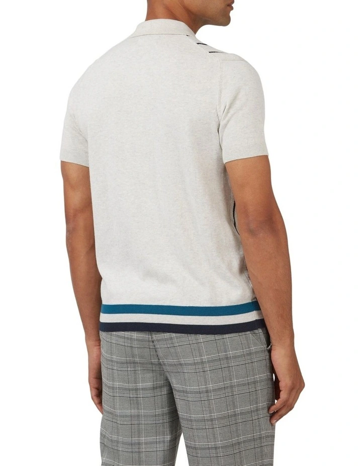 Ben Sherman Stripe Button Through Polo In Ivory 3 Ben Sherman Stripe Button Through Polo In Ivory - Image 3