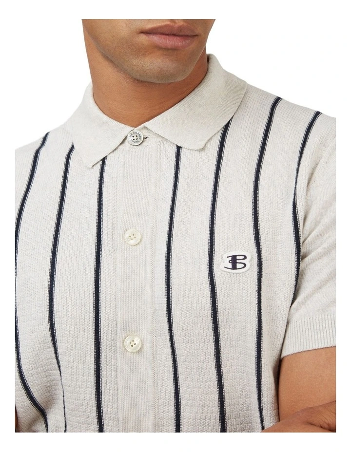Ben Sherman Stripe Button Through Polo In Ivory 4 Ben Sherman Stripe Button Through Polo In Ivory - Image 4
