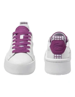 Lacoste Carnaby Platform Leather Sneaker In White/Purple -Myer Clothing Shop 973934470 5 720x928