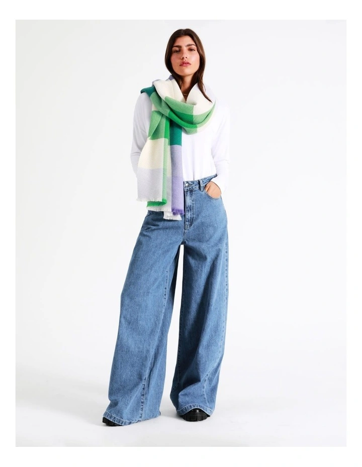 Basque Check Crinkle Winter Scarf In Green 2 Basque Check Crinkle Winter Scarf In Green - Image 2