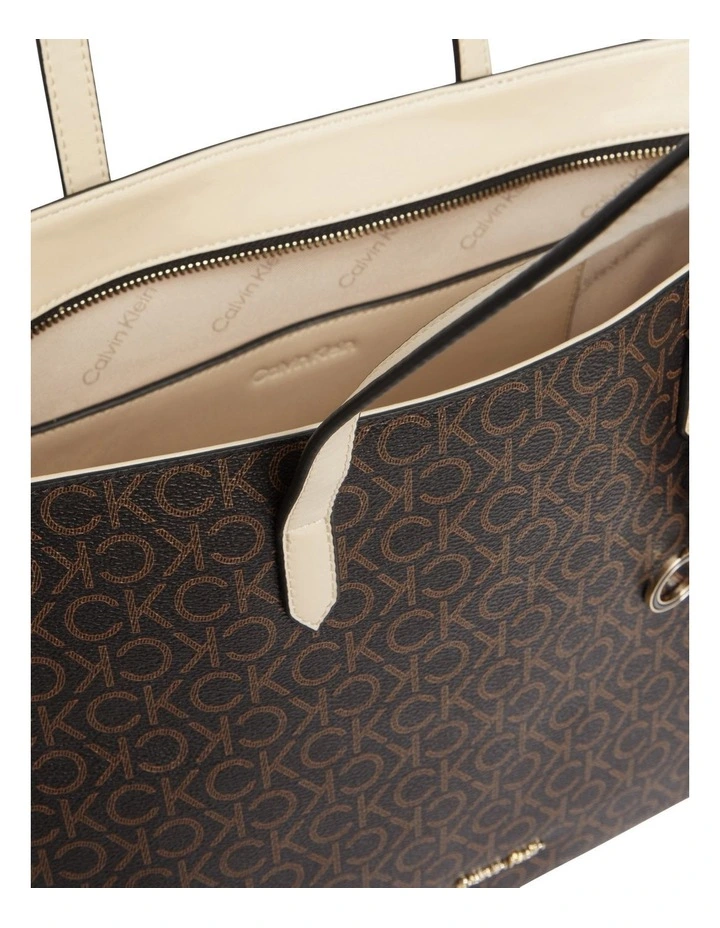 Calvin Klein Mono Faux Leather Tote Bag In Brown 2 Calvin Klein Mono Faux Leather Tote Bag In Brown - Image 2