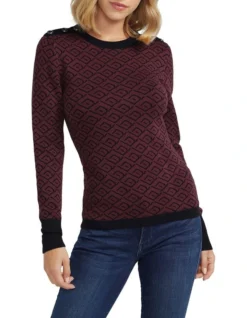 Guess Logo Jacquard Sweater In Red