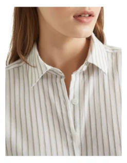 Cotton Sleep Shirt In Olive Stripe -Myer Clothing Shop 974263510 974261260 3 720x928