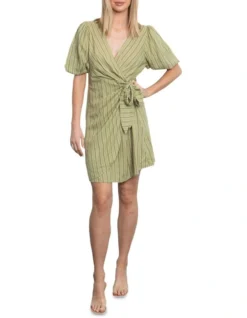 Serenity Wrap Tie Dress In Green