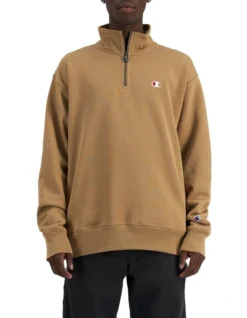 Champion Reverse Weave French Terry Quarter Zip In Beige