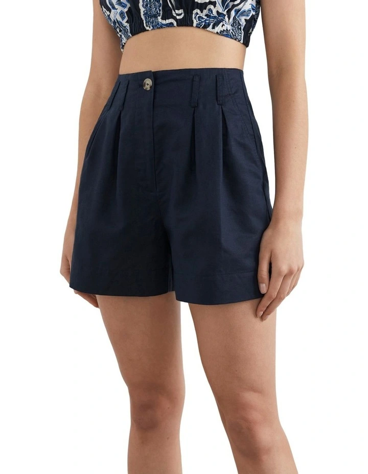 French Connection Linen Pleat Front Short In Navy 1 French Connection Linen Pleat Front Short In Navy