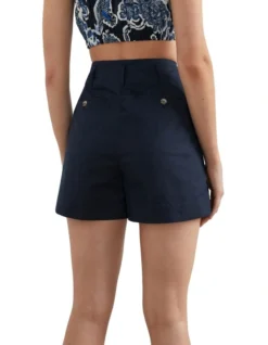 French Connection Linen Pleat Front Short In Navy 6 French Connection Linen Pleat Front Short In Navy -Myer Clothing Shop 974770030 974766880 3 720x928