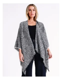 Basque Boucle Chevron Poncho In Black/White