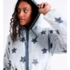 SOHO Stella Fleece Long Sleeve Zip-Up Robe In Grey Star