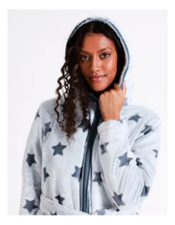 SOHO Stella Fleece Long Sleeve Zip-Up Robe In Grey Star -Myer Clothing Shop 976498390 5 720x928