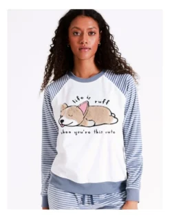 SOHO Gigi Novelty Velour Long Sleeve PJ Top In Corgi Stripe -Myer Clothing Shop 976498480 978019750 3 720x928