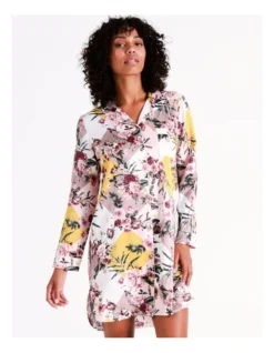 Chloe & Lola Abby Recycled Satin Long Sleeve Nightshirt In Diamond Floral -Myer Clothing Shop 976499020 978024880 3 720x928