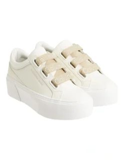 Calvin Klein Leather Low Top Lace Up Sneakers In Ivory -Myer Clothing Shop 976532500 5 720x928