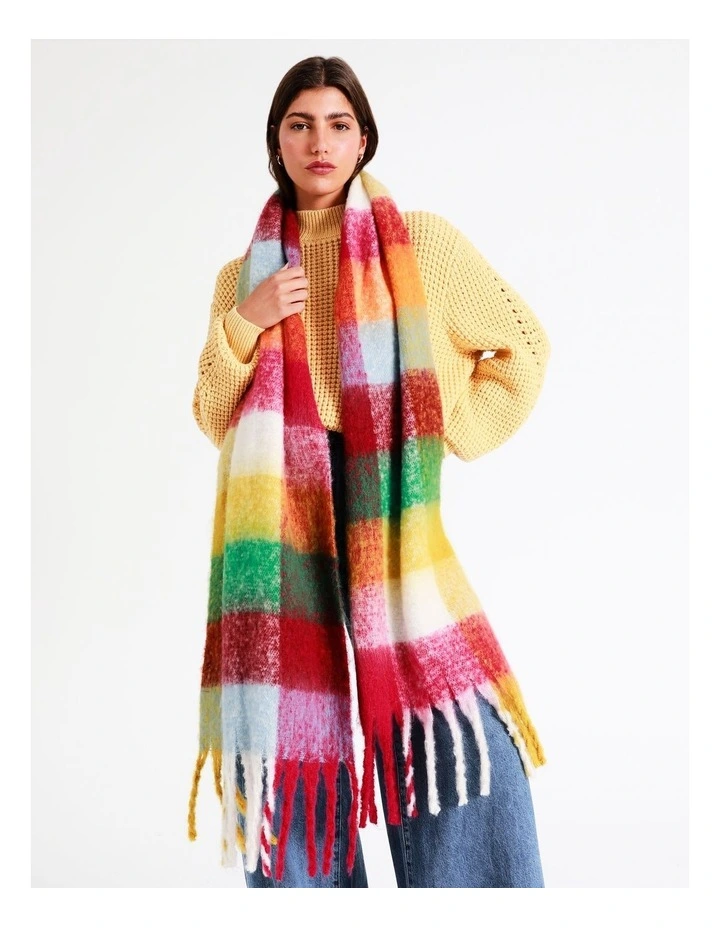 Chunky Check Winter Scarf In Red 2 Chunky Check Winter Scarf In Red - Image 2