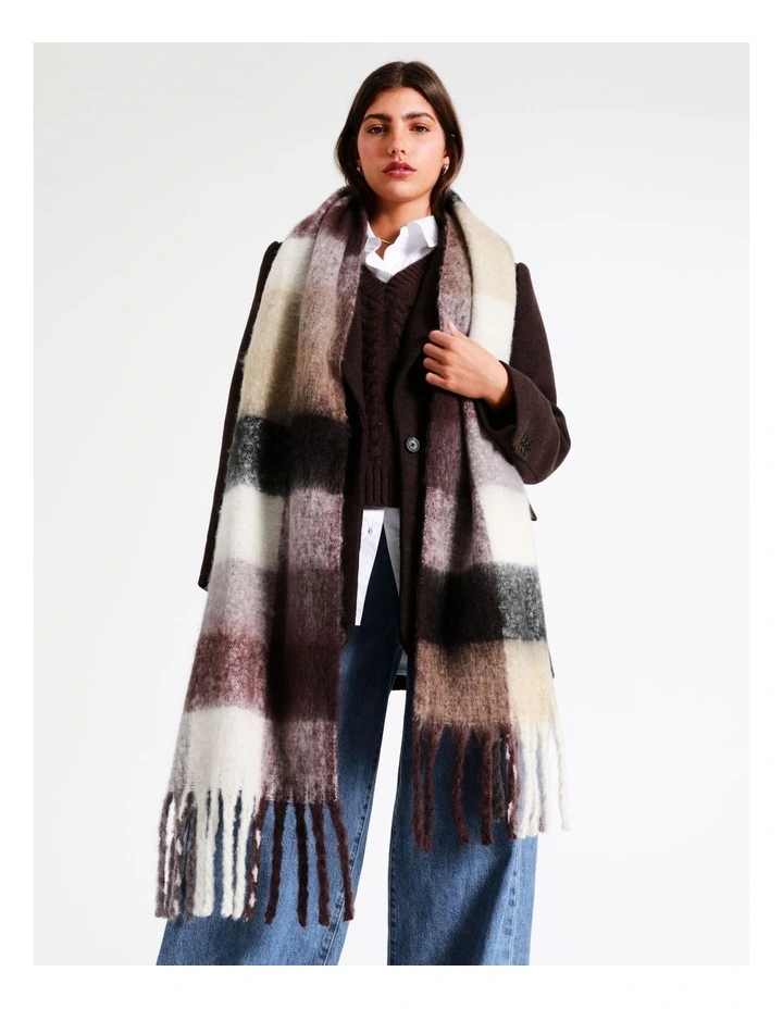 Chunky Check Winter Scarf In Chocolate 2 Chunky Check Winter Scarf In Chocolate - Image 2