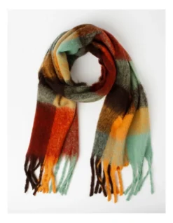 Chunky Check Winter Scarf In Orange