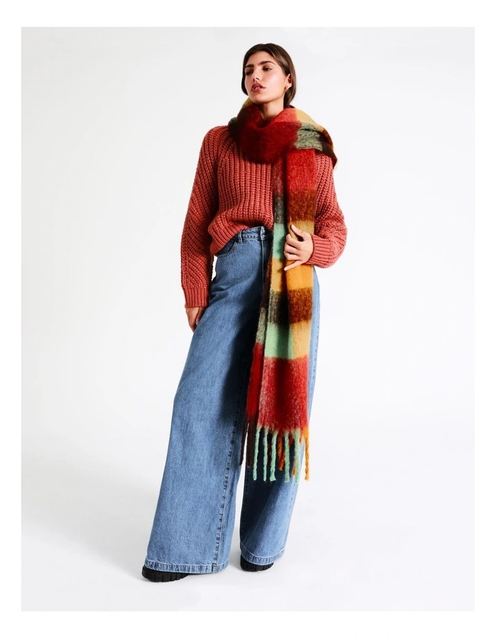 Chunky Check Winter Scarf In Orange 2 Chunky Check Winter Scarf In Orange - Image 2