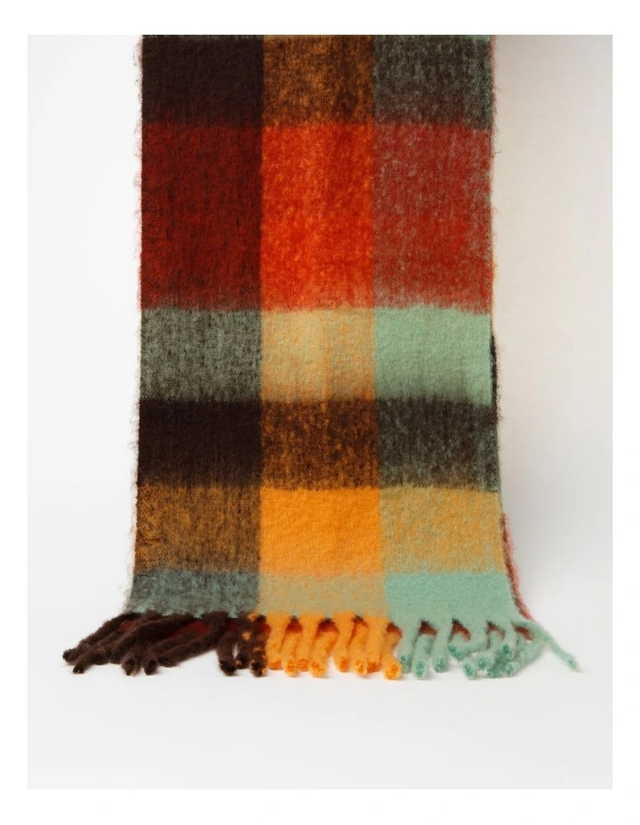 Chunky Check Winter Scarf In Orange 3 Chunky Check Winter Scarf In Orange - Image 3