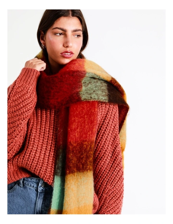 Chunky Check Winter Scarf In Orange 4 Chunky Check Winter Scarf In Orange - Image 4