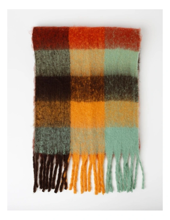 Chunky Check Winter Scarf In Orange 5 Chunky Check Winter Scarf In Orange - Image 5